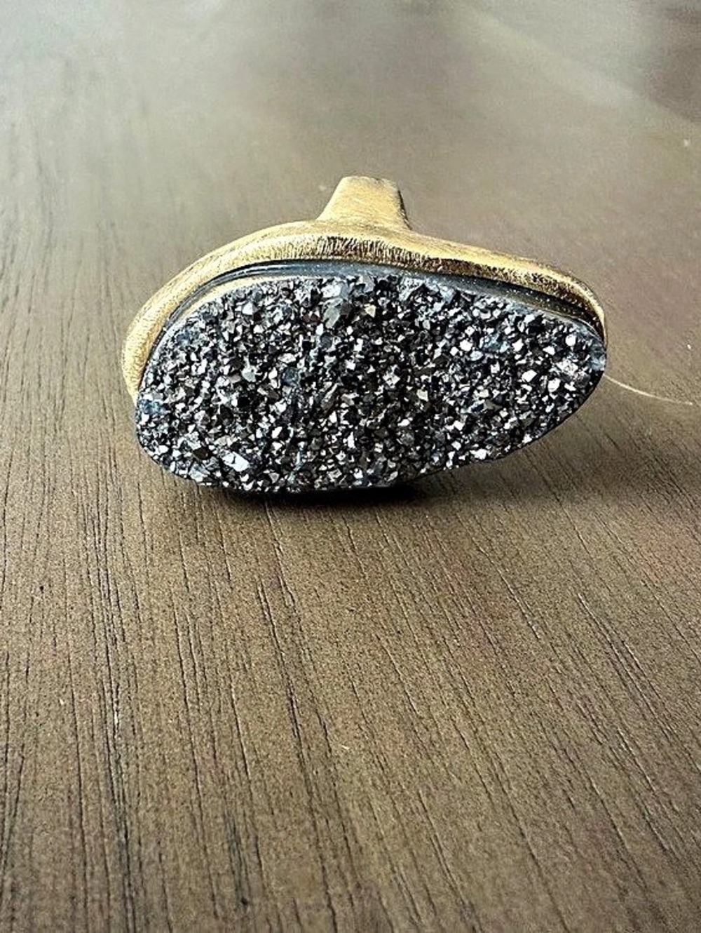 Gold Tone Metallic Druzy Crystal Statement Cocktail Ring